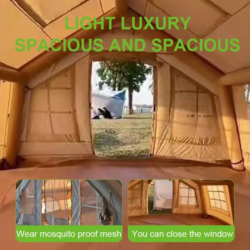 Portátil atacado direto da fábrica 12 ㎡   Barraca de acampamento de ar inflável para viagem familiar com portas duplas à prova d'água grande clarabóia