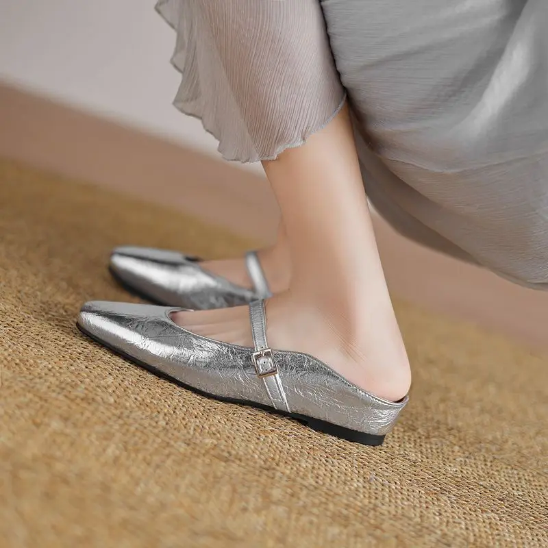 

ORCHA LISA Luxury Mules Summer Wedding Sandals Heels buckle Square Toe Flat Causal Shoe Black White