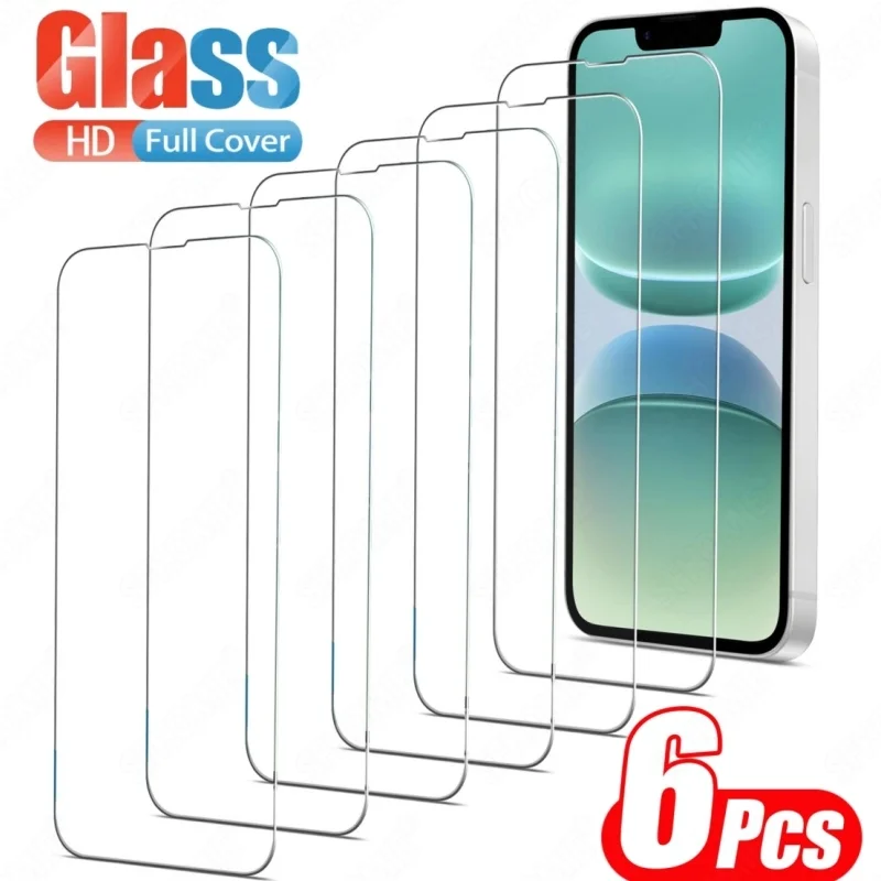 6 Stück HD Gehärtetes Glas Displayschutzfolie für iPhone 11 12 13 14 15 16 17 Pro Max 14 15 16 Plus Air 16e 17e Glasschutzfolie