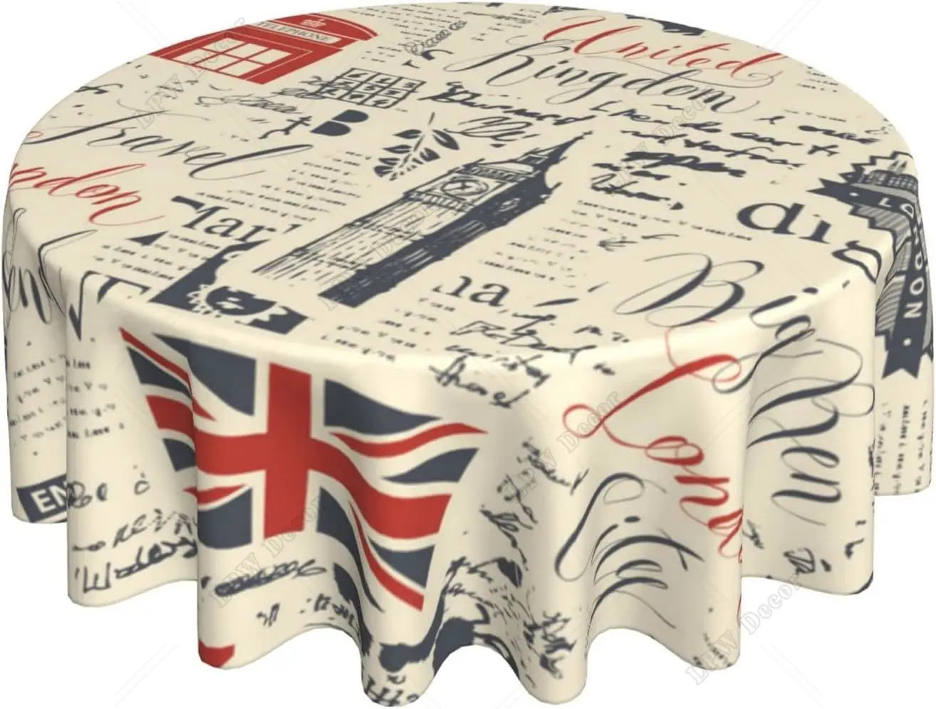 Retro UK London with Inscriptions British Symbols Tablecloths Polyester Table Cloth for Kitchen Table Washable Table Cover