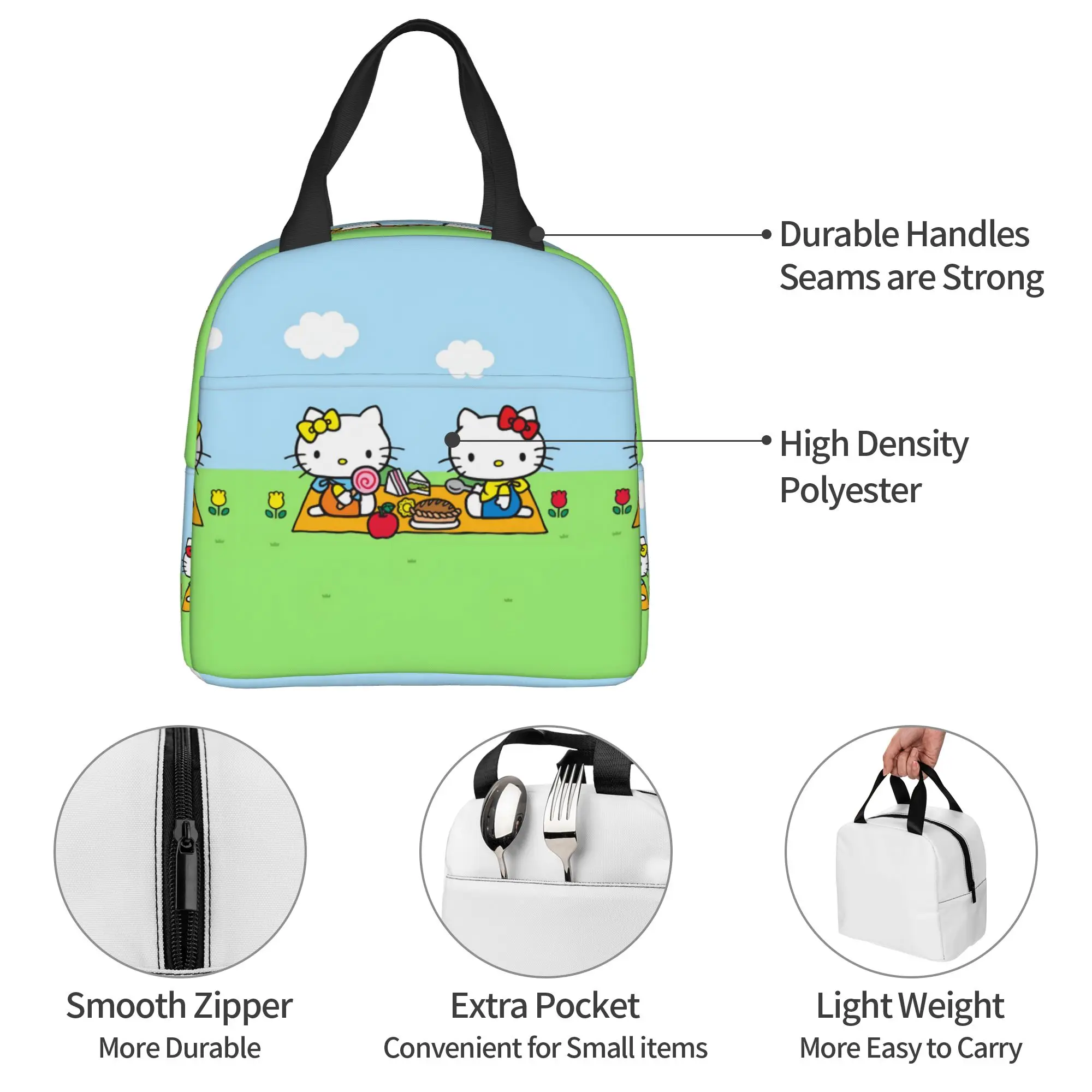 Custom Kitties Kitten Portable Lunch Box Unisex Multifunction Cat Anime Cooler Thermal Food Insulated Lunch Bag School Student view 4