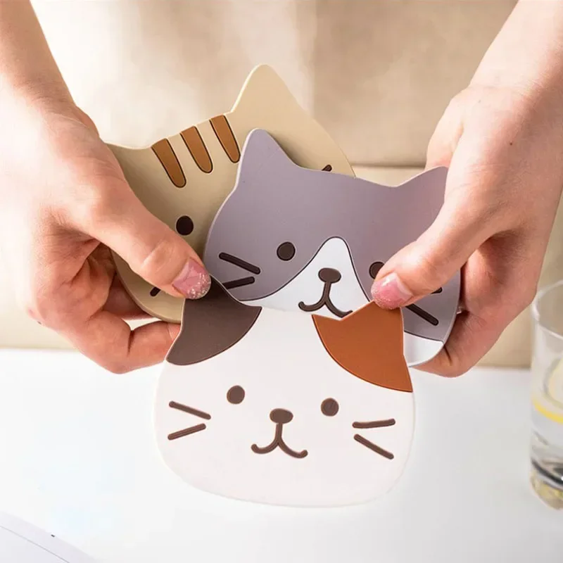 1 Cute Cat Insulated Anti slip Tea Cup Water Universal Dining Table Cup Mat PVC Soft Rubber Gift