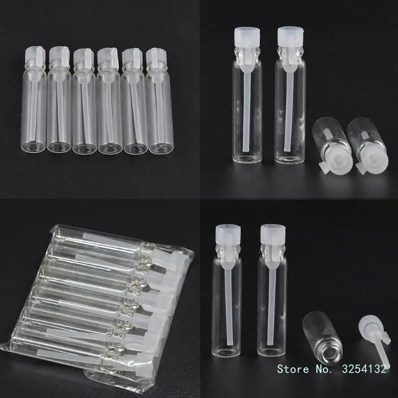 Mini botella de vidrio vacía transparente, tubo de viales de muestra con varilla de plástico para aceite esencial Fragr, 100 piezas, 2ml