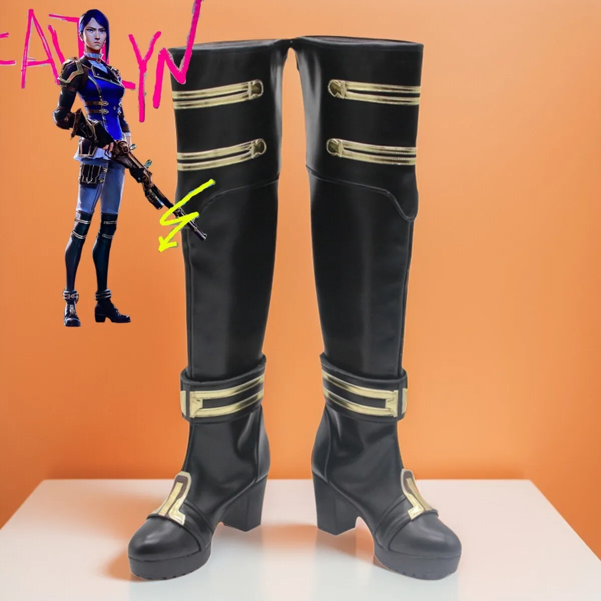 Caitlyn Arcane Scarpe Cosplay Stivali di Carnevale di Halloween Scarpe in pelle PU lo Sceriffo di Piltover LOL Puntelli Cosplay Custom Made
