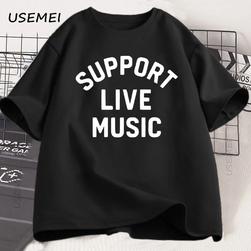 

Support Live Music T-shirt Vintage Music Lover T Shirt for Men Women Casual Loose Cotton Short Sleeve Round Neck Mens Clothes