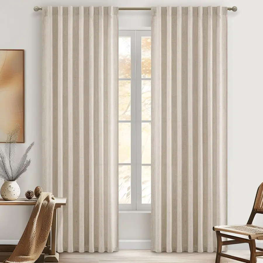 

Льняные шторы для раздвижных стеклянных дверей, длиной 90 дюймов, комплект из 2 панелей, нейтральные светопропускающие полупрозрачные шторы, плиссированные шторы для шкафа Elega.