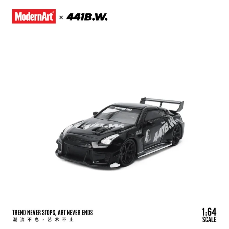ModernArt 1:64 Nissan GTR R35 Container Trailer 441B. W. Drift Bear Alloy Die Casting Car Model, Simulation Static Ornament.