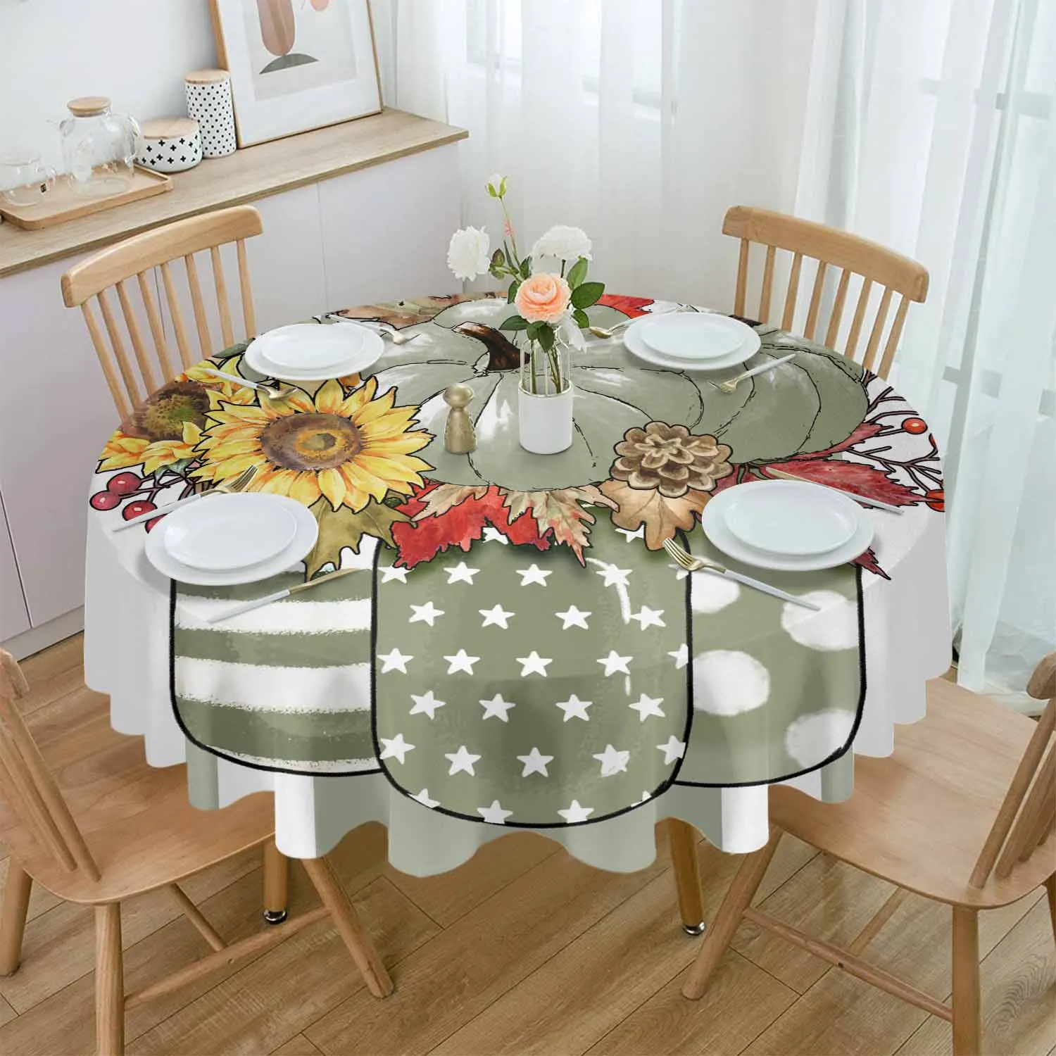 Autumn Maple Leaf Bouquet Waterproof Tablecloth Tea Table Decoration Round Table Cover For Kitchen Wedding Home