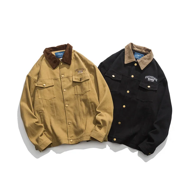

2025 Autumn Vintage Japanese Style Men's Color-coded Turn-down Collar Long Sleeve Cordoroy Casual Trendy Loose Coats Male Tops
