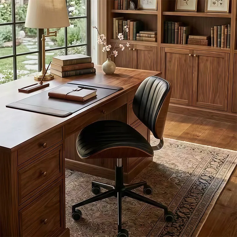 Modern Solid Wood Computer Chairs,Leather Furniture,Living Room Lift,Rotating Backrest Chair,Bedroom Desk,Study Stool