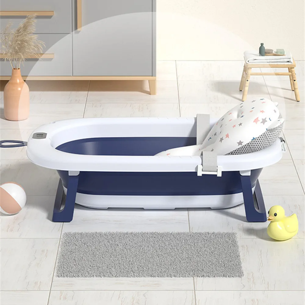Real-time Temperature Folding Silicone Baby Take A Bath Bathtub Non-Slip Foot Bath Bucket Folding Bathroom With Temperature Sens