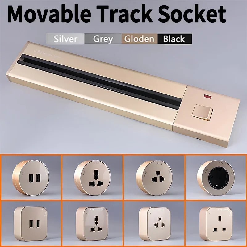 

Movable Power Track Socket,UK EU US FR Standard Electric Extension Rail Sockets With USB,Concealed Hidden Wall Kitchen Outlets