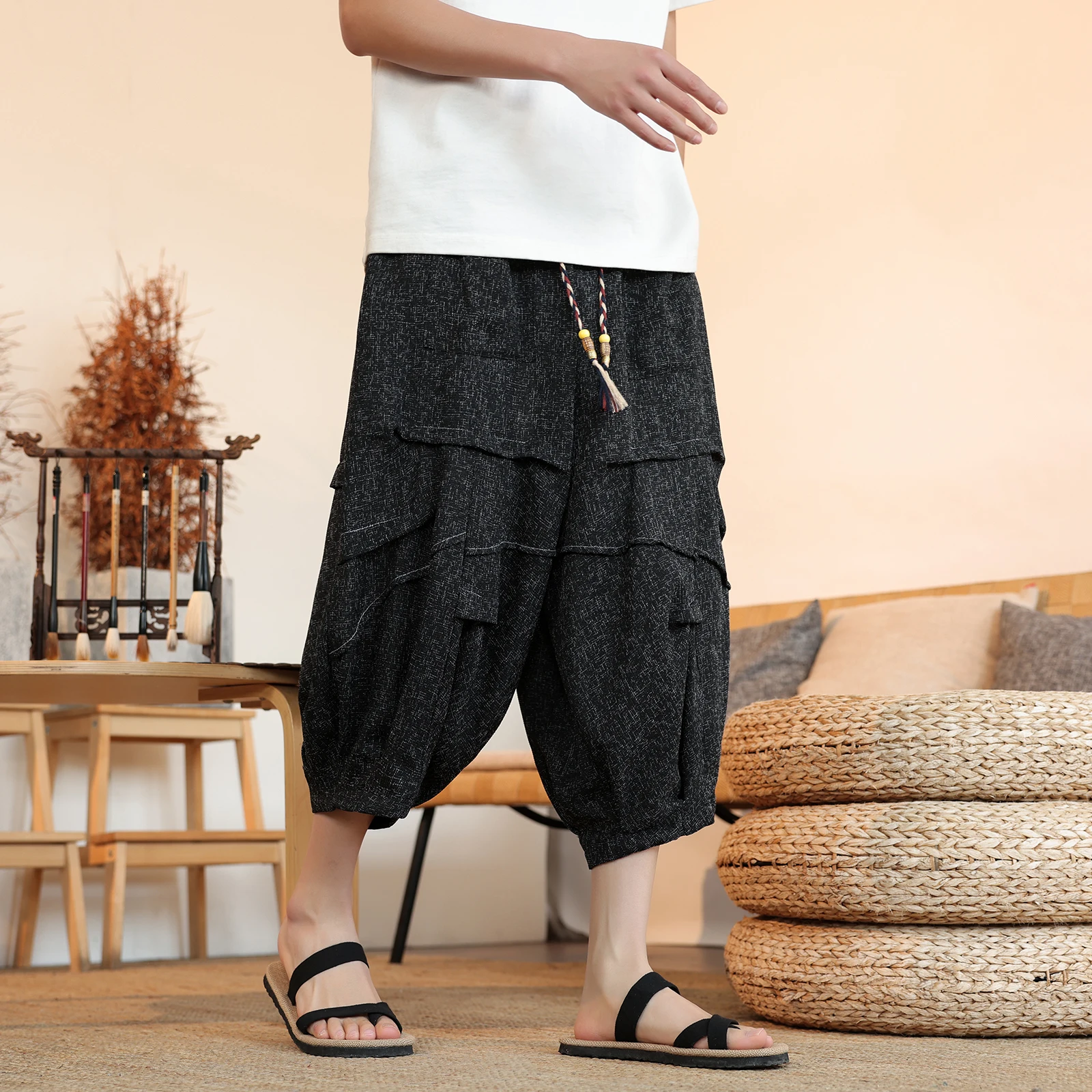 Summer Lantern Pants Men Japan Style Kimono Casual Pant Samurai Harajuku Loose Men Shorts Yukata Wide Leg Trousers Plus Size 5XL