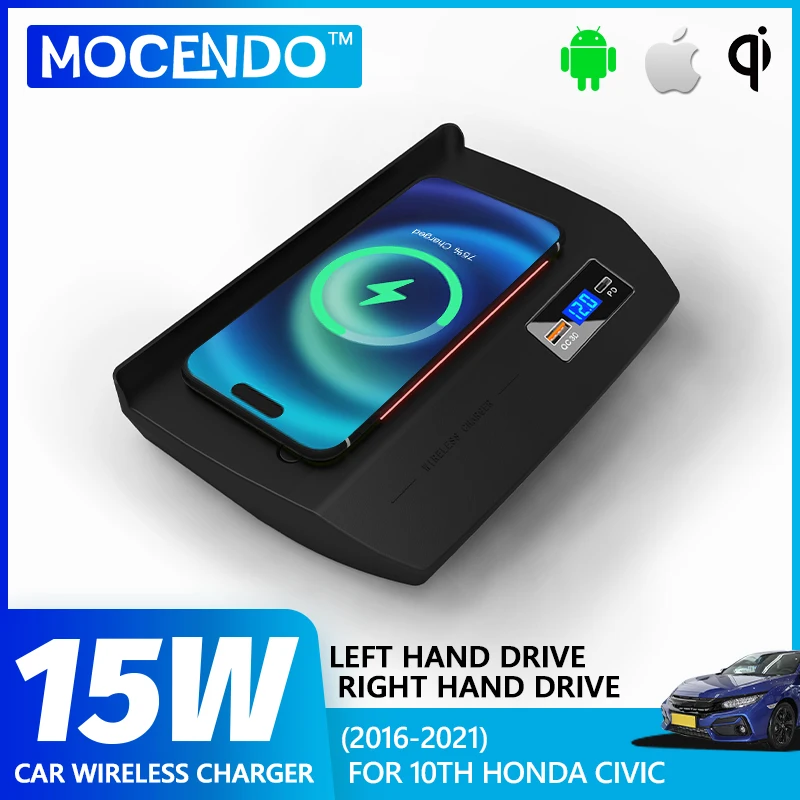 

15W Car Wireless Charger Accessories USB Port Fast Charging Phone Charger Auto For Honda Civic 2016 2017 2018 2019 2020 2021