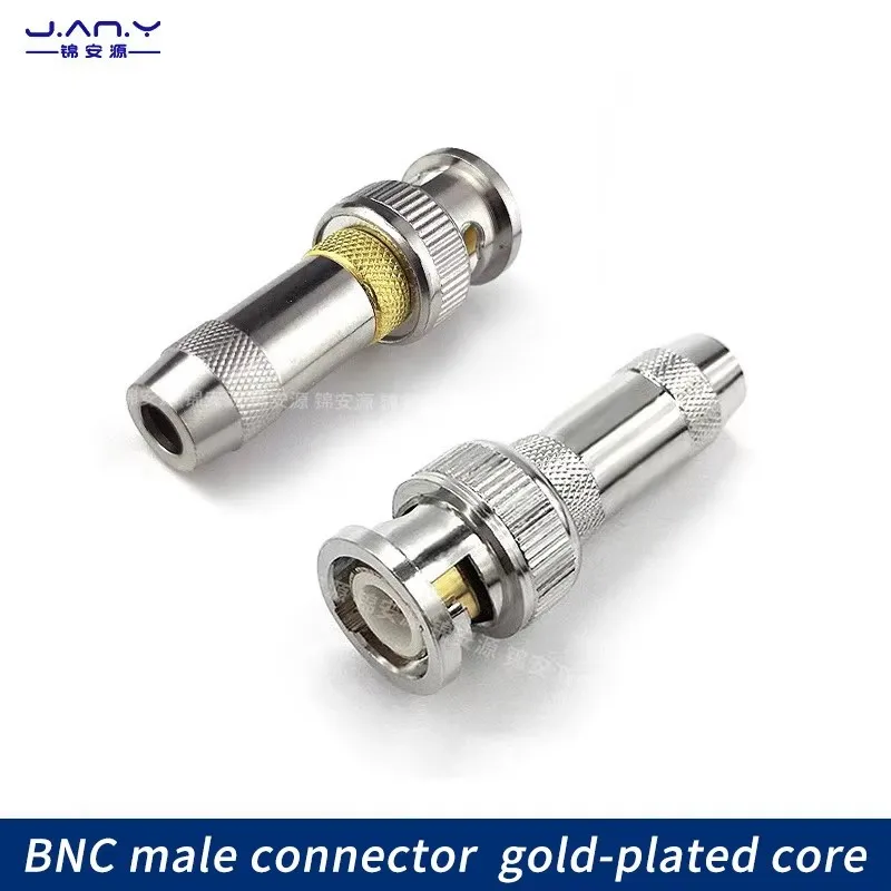 Copper gold-plated BNC male coaxial connector 75-2 Welded cold-pressed connector Q9 Digital distribution frame connector 2M head