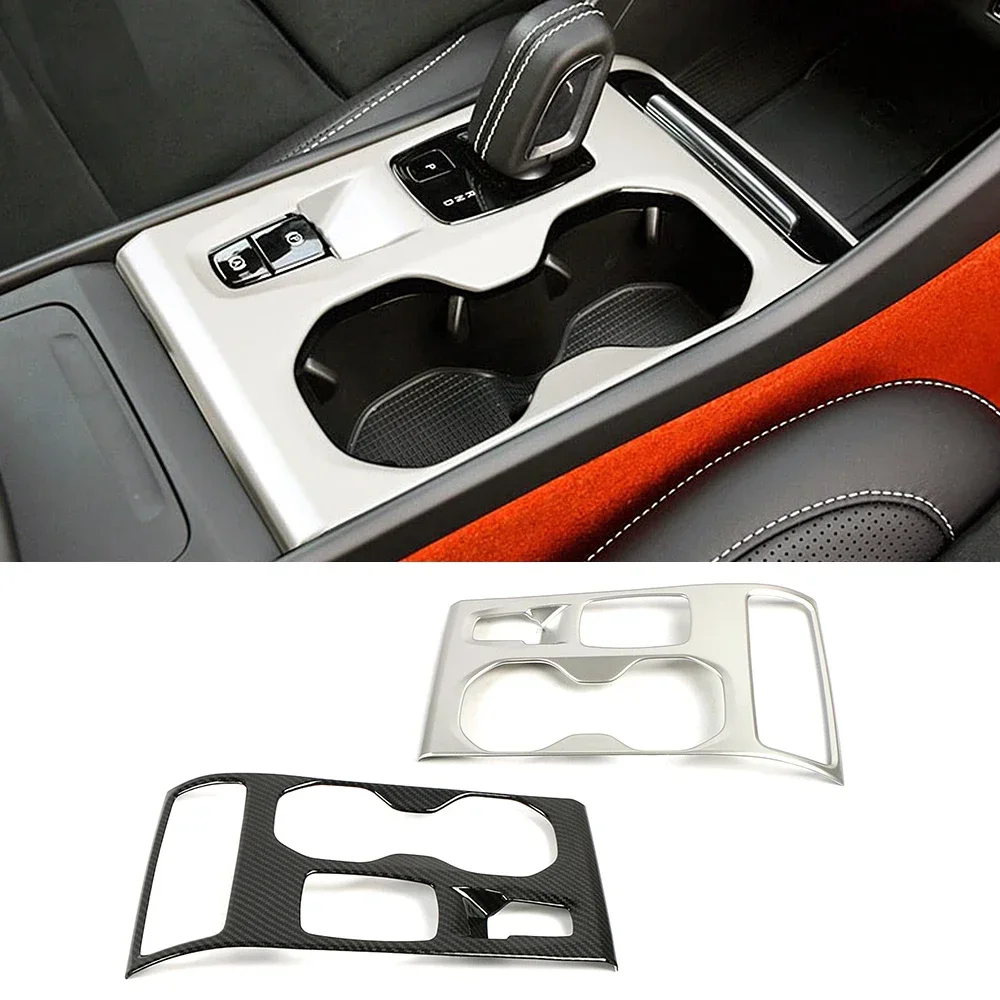 Für Volvo XC40 2018-2025 Mittelkonsole AT Gangschaltung Panel Wasser Tasse Halter Rahmen Abdeckung Trim Silber Carbon faser Farbe