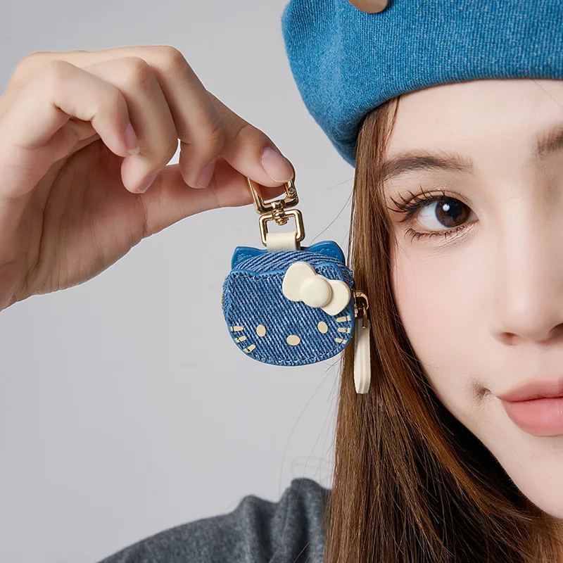 Cartoon Cute Hello Kitty Mini Zipper Coin Purse Pu Leather Keychain Earbud Storage Bag Small Wallet Charm Accessory for Woman