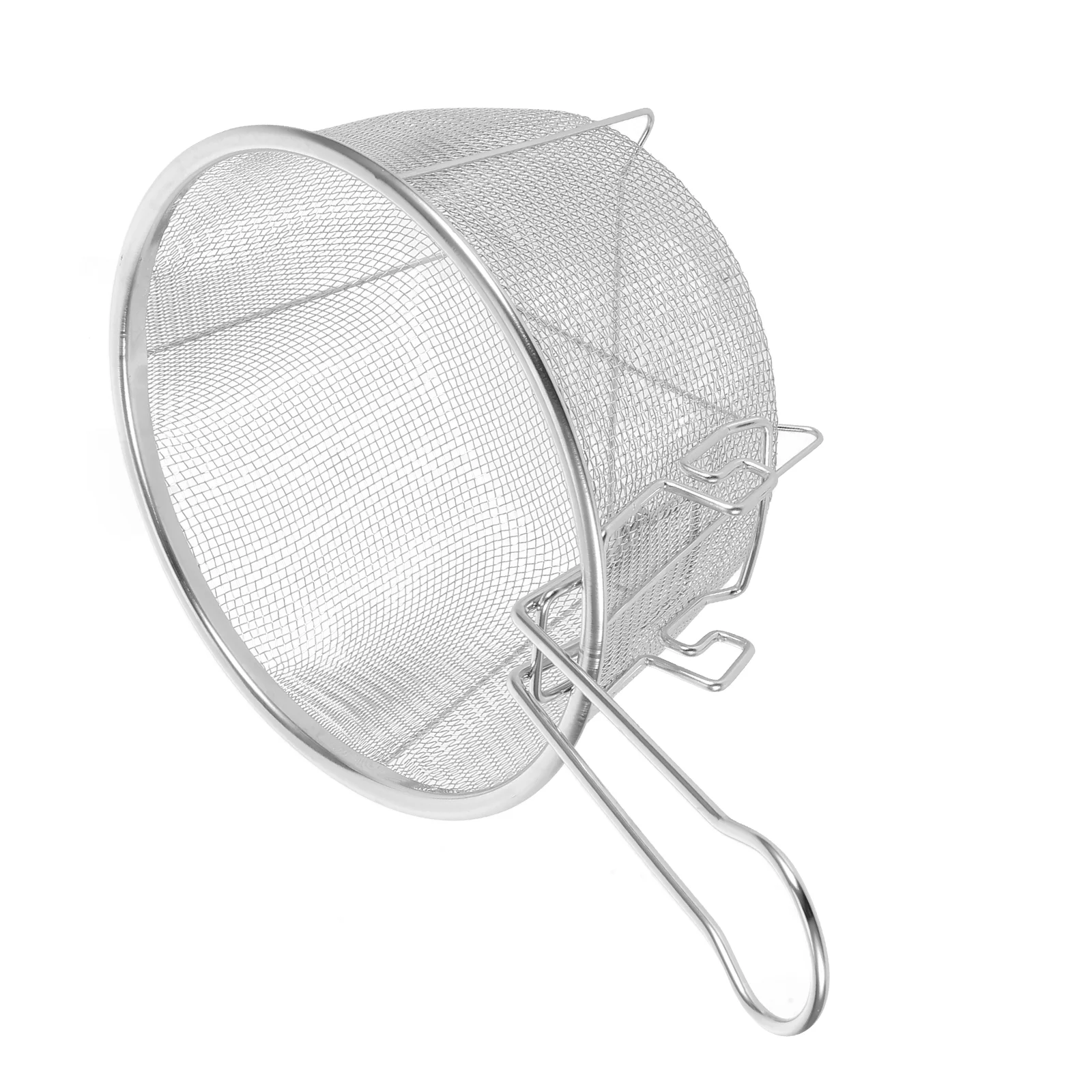 

Stainless Steel Frying Round Foldable Handle Deep Fryer Mesh Basket Oil Filtering Chips Chicken Fish French Fries Kitchen Drain