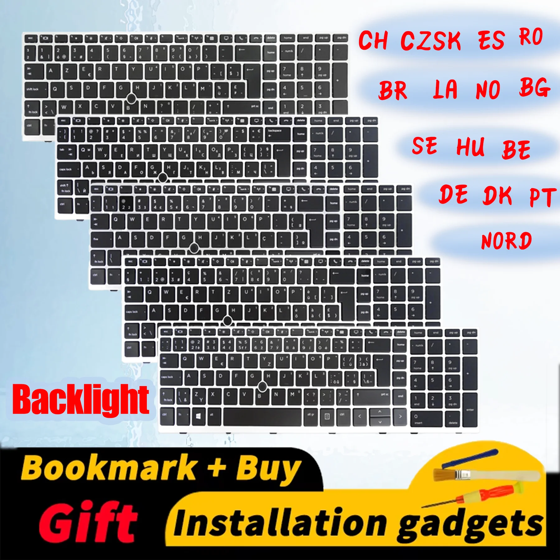 For HP EliteBook 750 G5 G6/755 G5 G6/850 G5 G6/855 G5 G6 Keyboard Backlit BE BG BR CH CZSK DE DK ES HU LA NO NORD PT RO SE