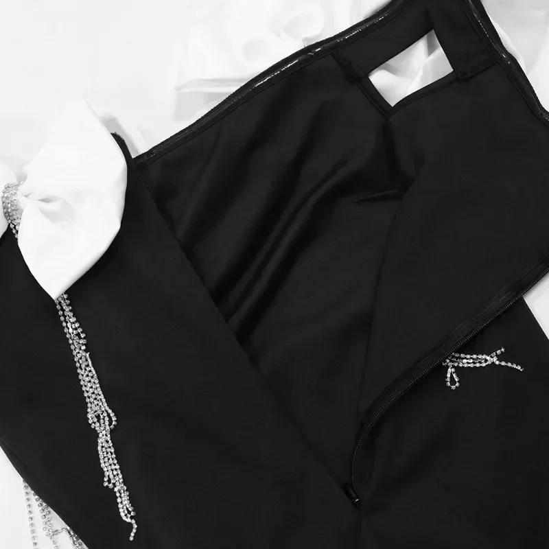 GUWU ฤดูใบไม้ร่วง Rhinestones พู่ Strapless Bow ผู้หญิงแขนกุดชุดยาววันเกิดชุดราตรีชุด Maxi