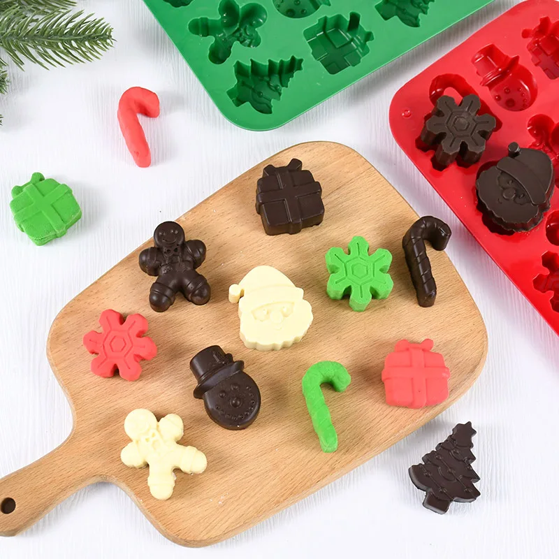 Christmas Silicone Chocolate Molds Candy Baking Mould Snowflake Snowman Xmas Tree Gingerbread Man Santa Claus Gift Mold Tools