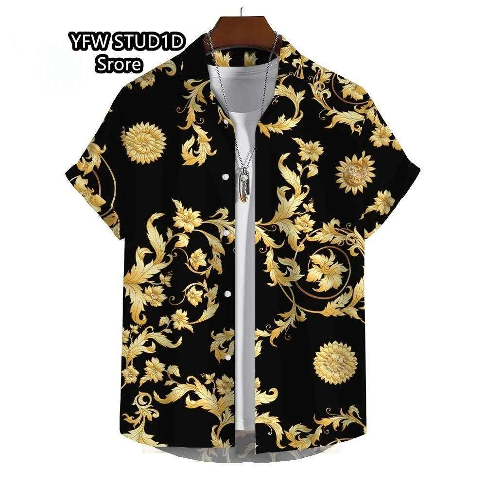 Camisa con estampado 3D de estilo lujoso, camisa holgada informal para hombre, camisa de manga corta de verano para hombre, Tops estampados de talla grande S-5xl