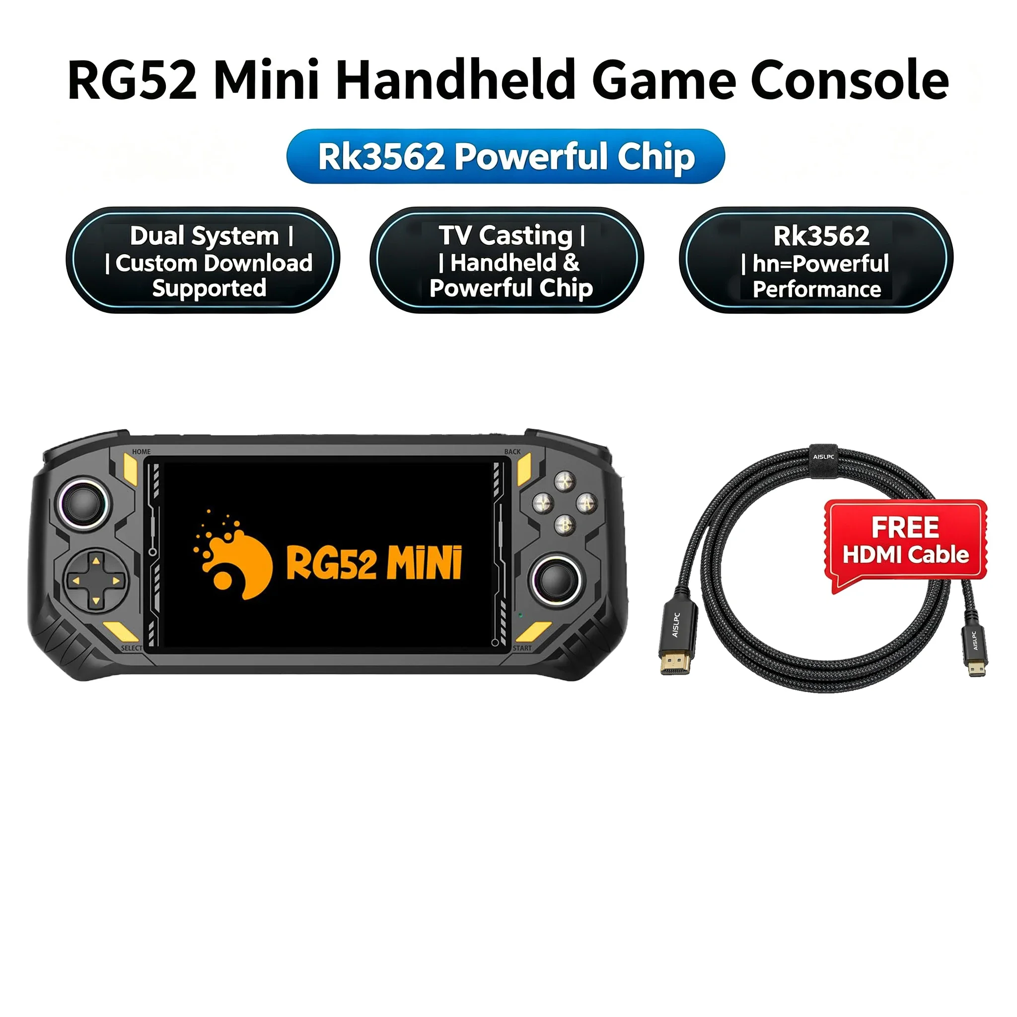 AISLPC Retro Handheld Game Console RK3562 Chip 5.5'' Screen Supports WiFi Bluetooth HD-Out RG52 Mini Video Game Player For PSP