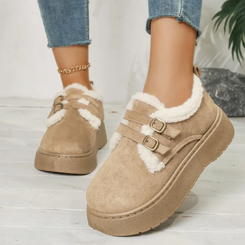 

Новинка 2026, женские зимние ботинки на подкладке из шерсти и бархата, утепленные зимние удобные повседневные женские ботинки с неглубоким носком и толстой подошвой