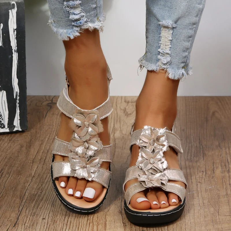 Oversized Sandals Summer 2023 New Hollow out Slope Heel Fish Mouth Flower Buckle Casual Sandals orthopedic sandals comfort woman