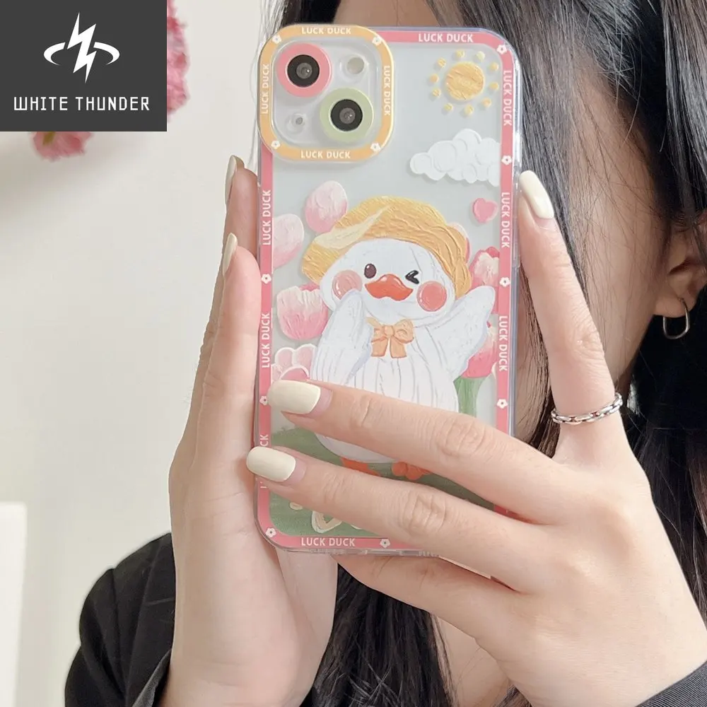 Cartoon Happy Duck Transparent TPU Phone Case For IPhone 13 Mini 11 12 Pro Max 11Pro XS Max X XR 6 6S 7 8 Plus