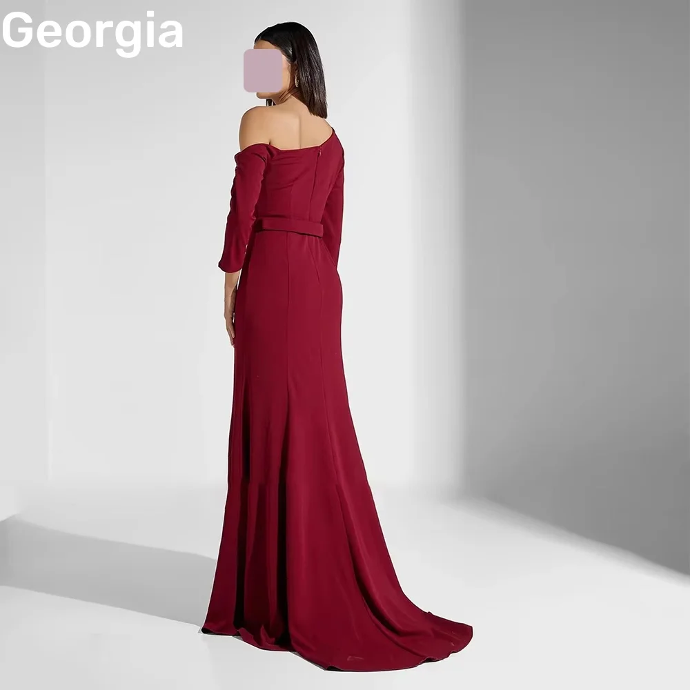 ปรับแต่งชุดราตรี ชุดราตรีทรงเมอร์เมดแบบไหล่เดียว ชุดสำหรับงานพิธีการ แขนยาว ซิปด้านหลัง ชุดราตรีงานพรอม ยาวกรอมพื้น ประดับด้วยลูกปัด