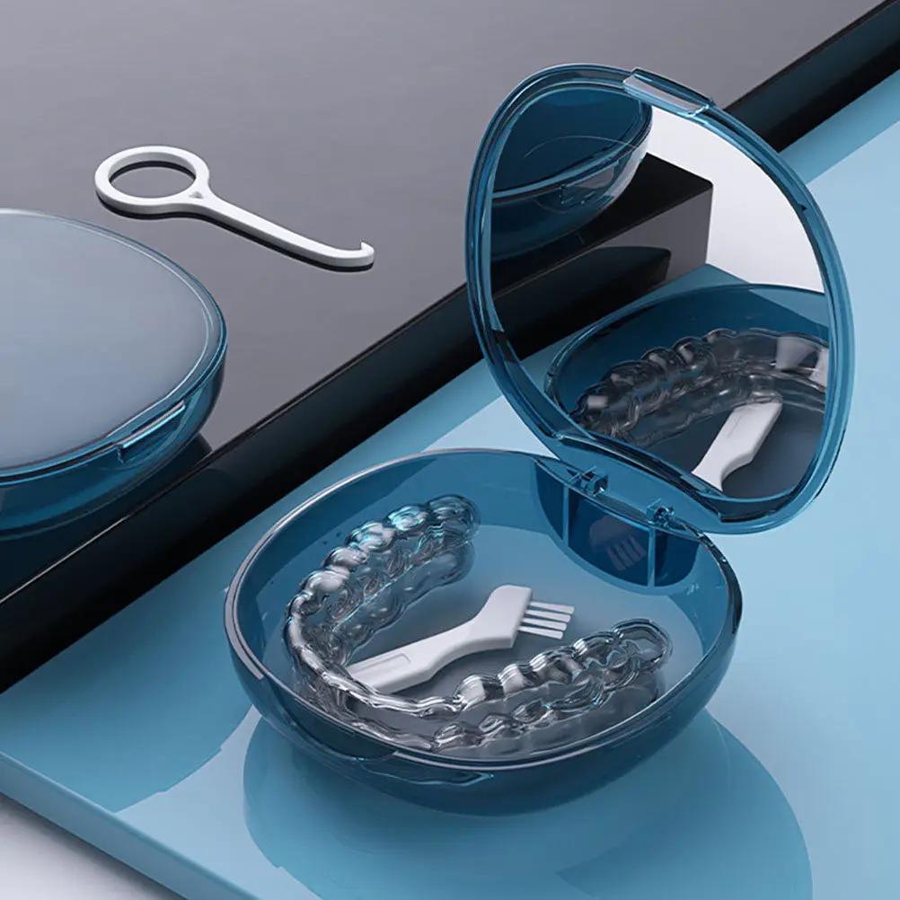 Orthodontic Denture Box with Mirror Breathable Design Portable Denture Case for Retainer Mouth Guard False Teeth Dental Care