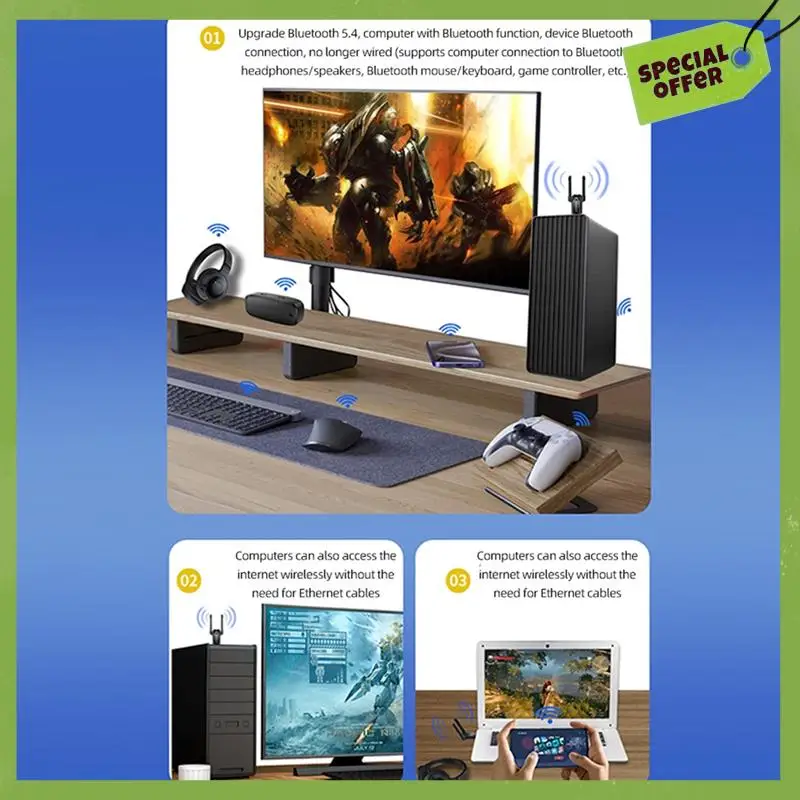 AX900 USB Wifi6 Adapter 2.4G/5Ghz Bluetooth5.4 900Mbps USB Dongle Wireless WLAN Receiver For Win7/10/11(32/64 Bit)