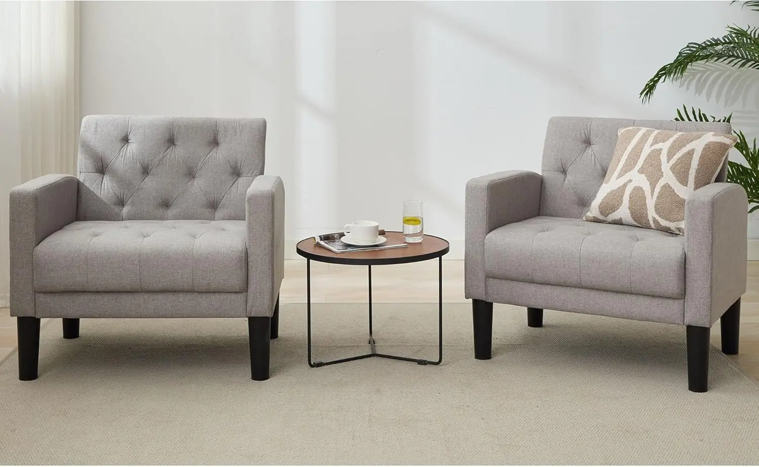 

Accent Chairs Set Of 2 Comfy Living Room Chair Tufted Mid Century Modern Accent Chair, Cozy Upholstered Reading Arm Chair For