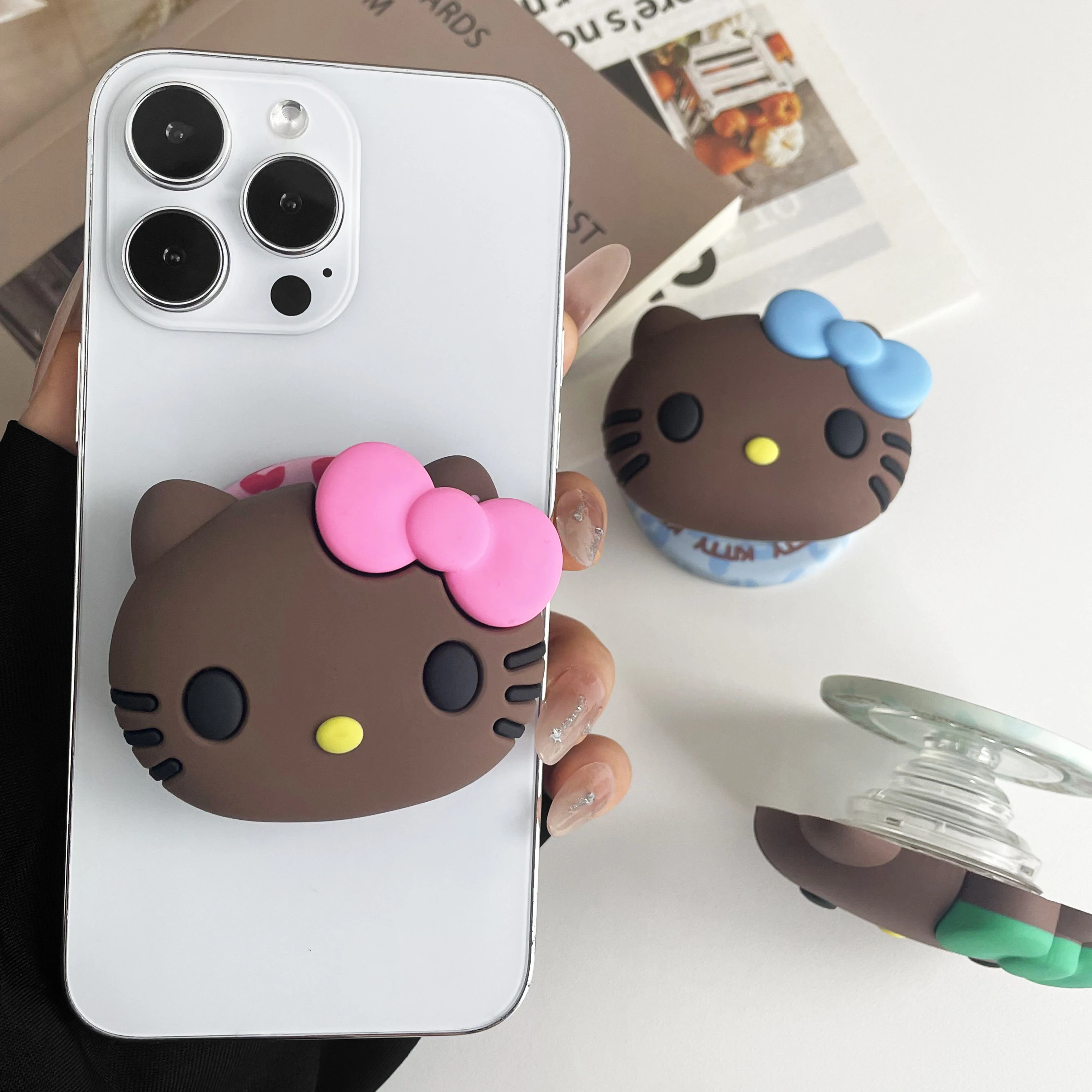 For Magsafe Magnetic Phone Grip Tok Cute Silicone Stand Cartoon Hello Kitty For iPhone Foldable Wireless Charging Holder view 5