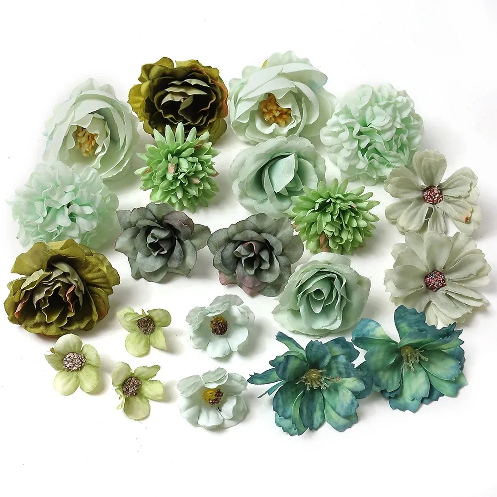20 Stück gemischte künstliche Blumen, Seidenrosen, künstliche Blumen, Kopf für Heimdekoration, Hochzeitsdekoration, DIY-Handwerk, Girlande, Blumenstrauß, Zubehör – Detail 17