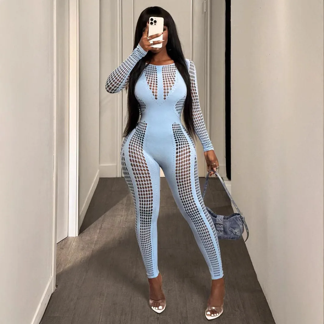 

DSMTRC Solid Fall Hipster Sexy Midnight Coquette Activity Workout Overalls Hollow Out Jumpsuits Women Stretch Skinny Full Sleeve