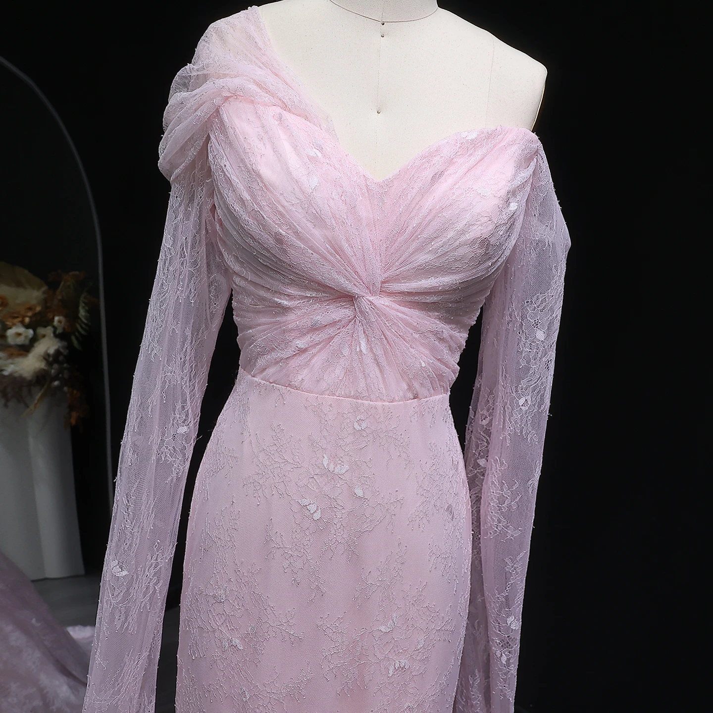 Sharon Said Spitzen-Meerjungfrauenkleid in Lila mit Kurzen Ärmeln, Arabisches Damen-Hochzeitskleid SF055, Maßanfertigung – Detail 28