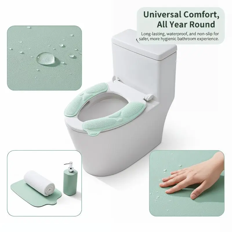 Warm Reusable Toilet Seat Cover 2Pcs Set Bathroom Mat Soft Washable Toilet Sticker for Elderly Care