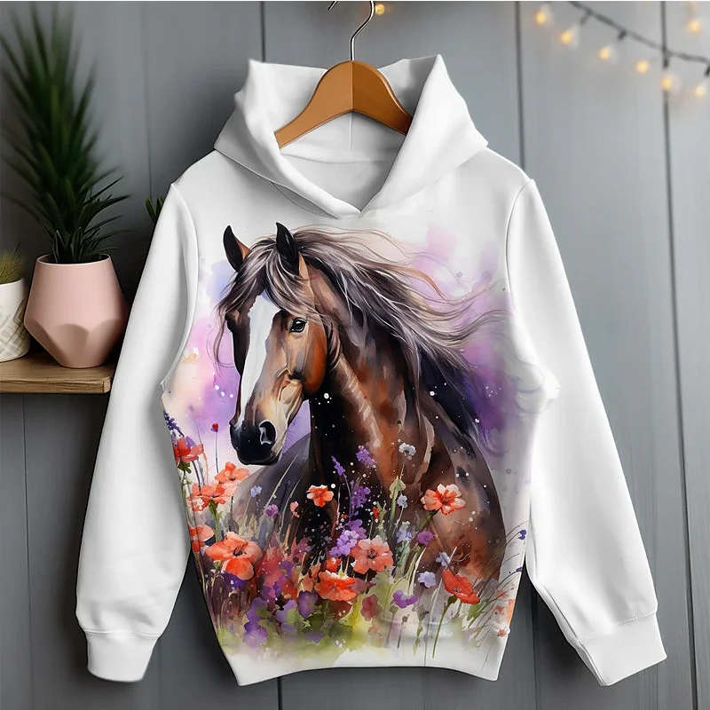 Fashion Horse Pattern Couple Hoodies Trend Streetwear Mens Women Flowers Animals 3D Printed Pullovers Casual Harajuku Hoody