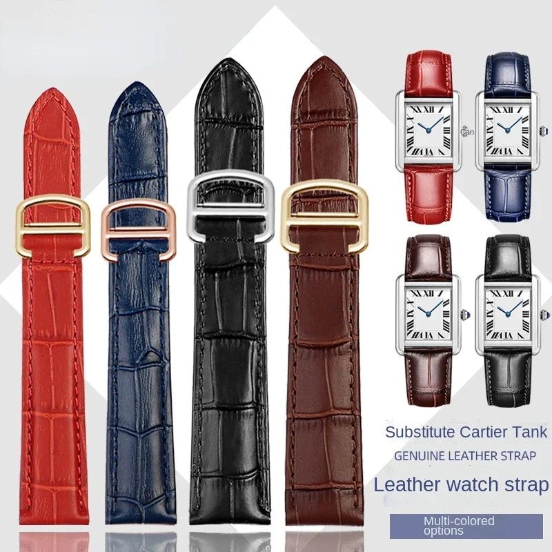 Echtes Leder Strap Ersatz Für Cartier Tank Solo Männer Frauen Uhr Kette Blau rot rosa Armband Armband Gürtel 16 18 20mm