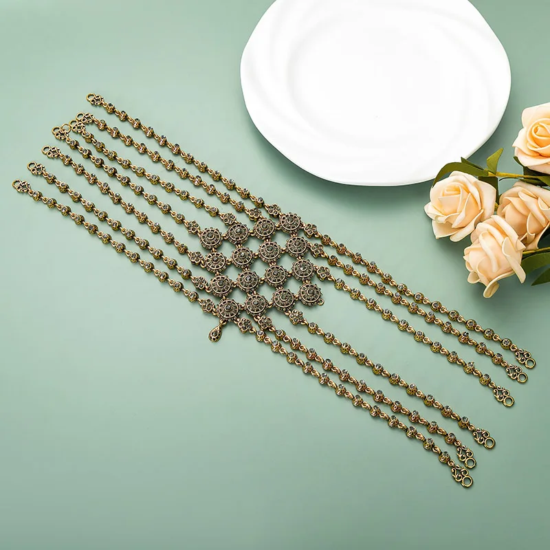 سلسلة رأس لحفلات الزفاف من الكريستال الذهبي على طراز المحكمة الرجعية العربية إكسسوار زفاف رائع للاحتفالات التقليدية