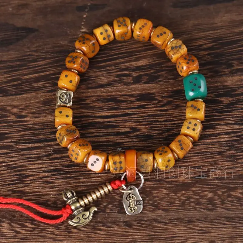 Tibetan yak bone carved dice bracelet, single-strand, for religious practice, with matching accessories, ethnic style, unisex je