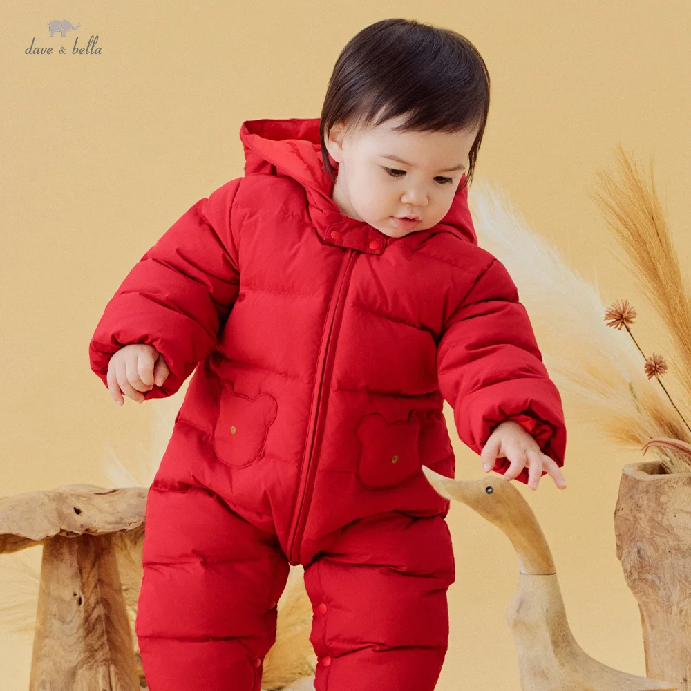 

Dave Bella Newborn Jumpsuit Winter Autumn Boys Girls' White Duck Down Creeper Red Plush Outdoor Children Hooded Romper DB4254100
