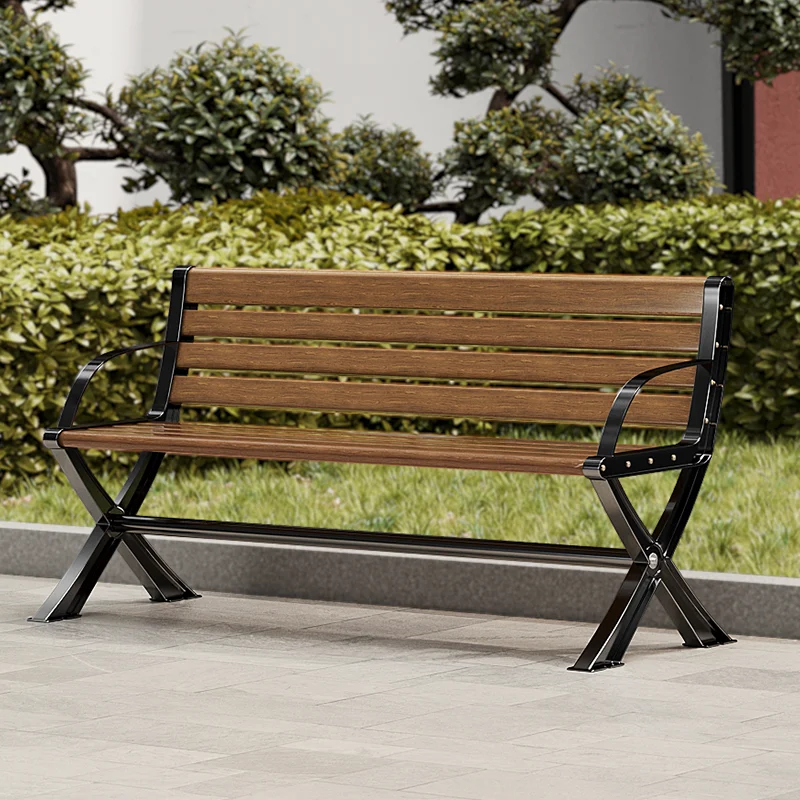 Park chair outdoor bench outdoor strip stool community courtyard leisure anti-corrosion solid wood zinc alloy backrest seat