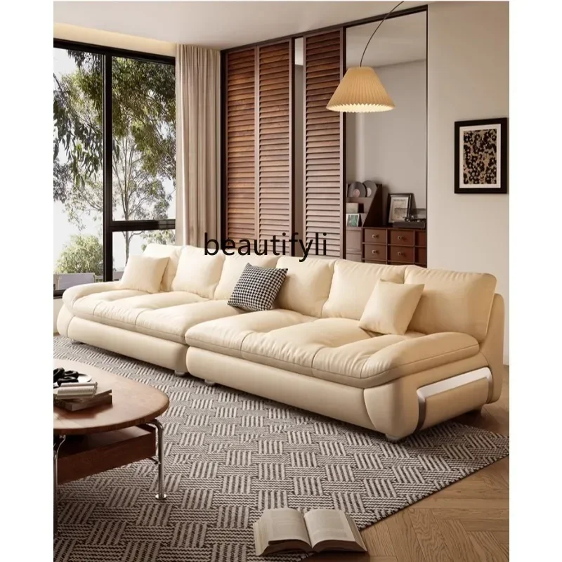 

02 Modern simple first-layer cowhide sofa living room home straight row sailing leather sofa