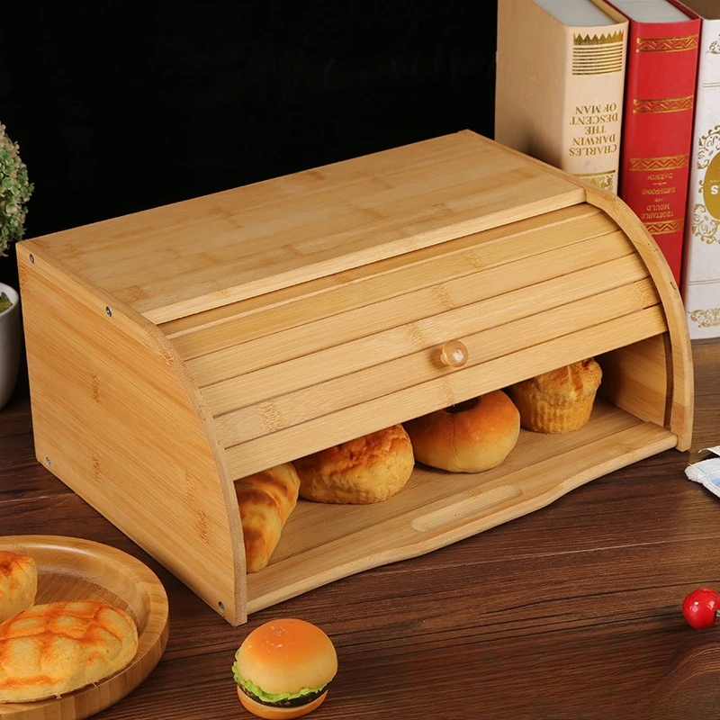 

Bamboo Bread Box Vintage Wooden Kitchen Counter Organizer Storage Cabinet for Bread Coffee Spices Snacks in Bedroom Bathroom