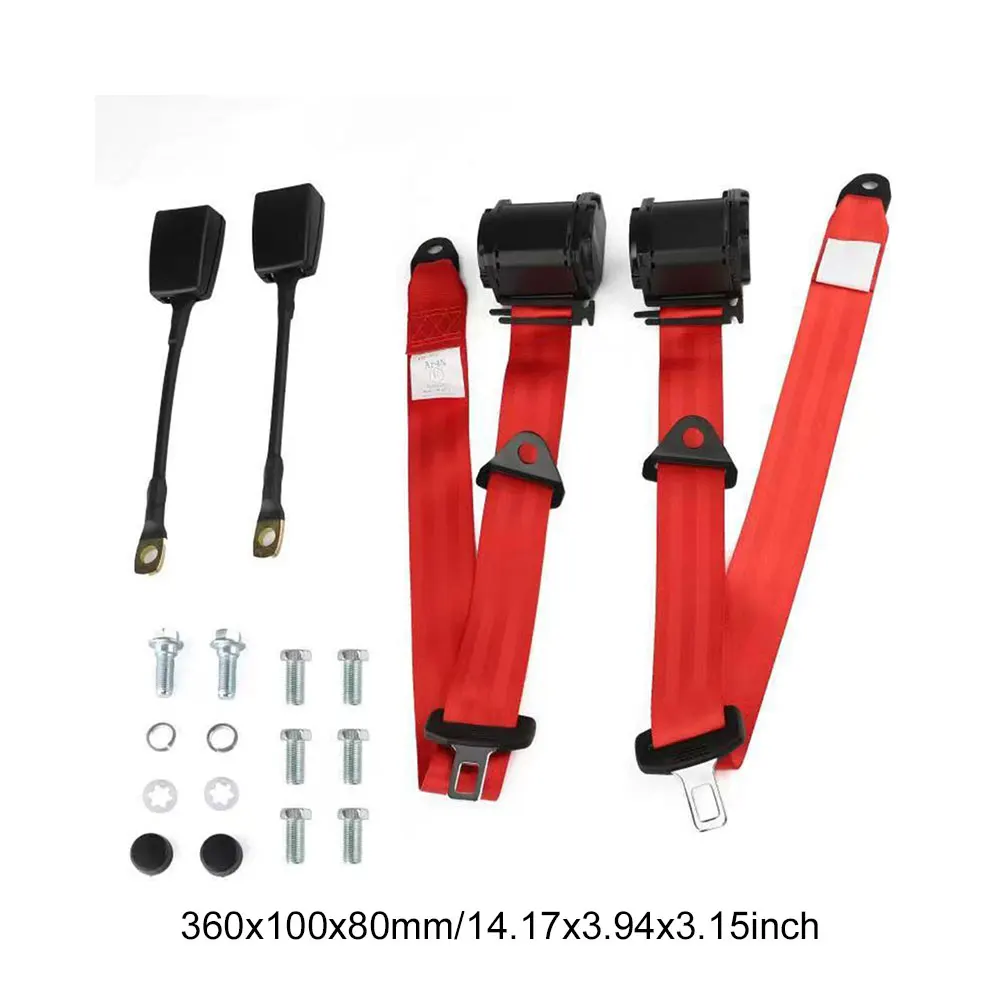 2Pcs 3 Point Adjustable Retractable Lap Adjustable Seat Belt Automatic Telescopic Safety Belt for Go Kart Club Golf Cart Van UTV