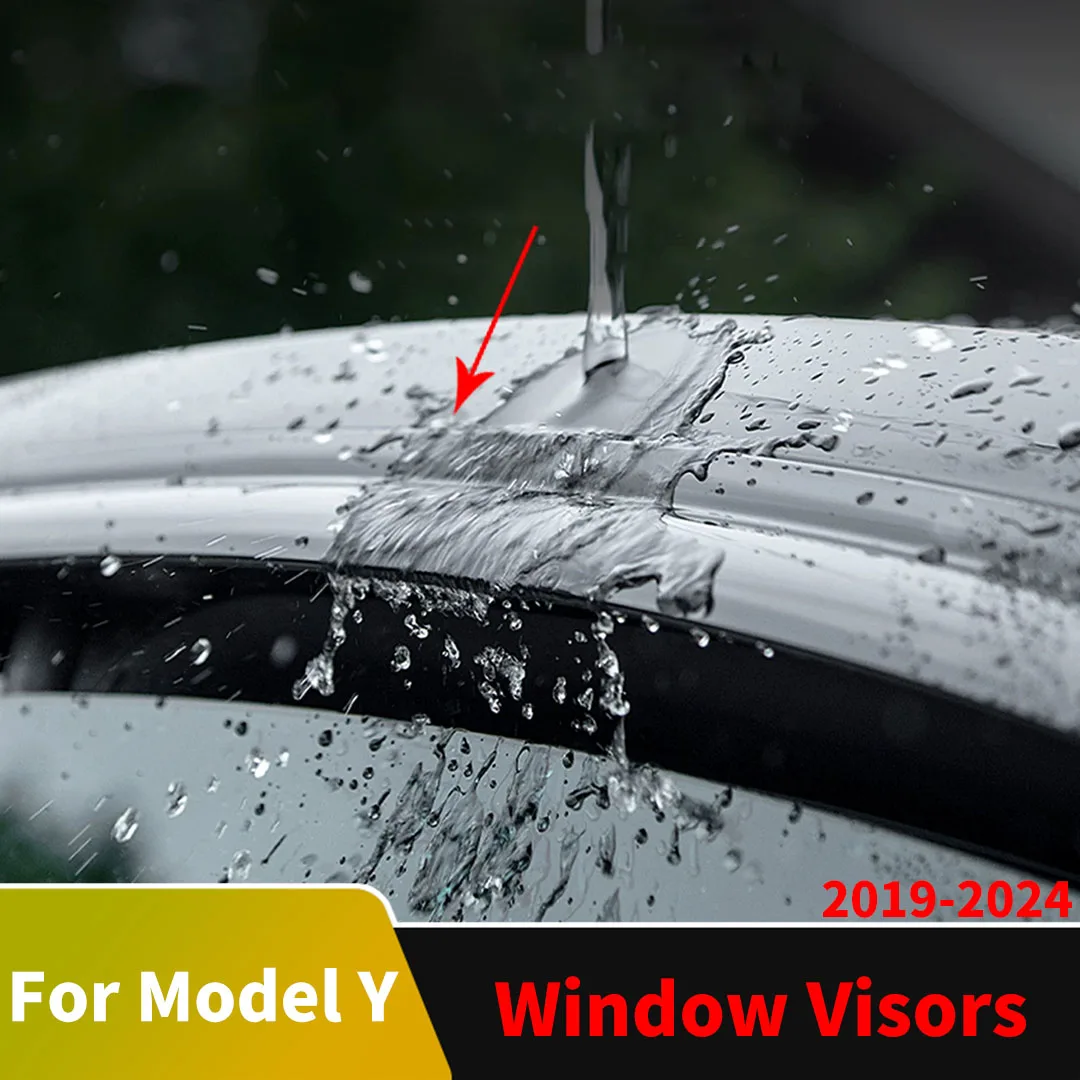 

Model Y For Tesla 2019-2023 Decoration Extension Accessories Tuning Rain Guard Brow Trim 4PCS Window Visors Shade Wind Deflector