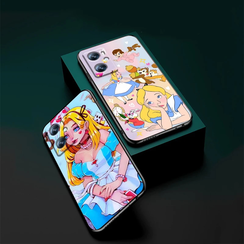 Alice In Wonderland Disney Art For OPPO Find X6 X5 X3 A54S A5 A94 A16 A53S A57 A74 A72 A98 A78 A96 A9 5G Black Cover Phone Case